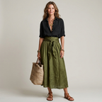 Vera™ | Two-Piece Set: Black Top and Olive Green Midi Skirt