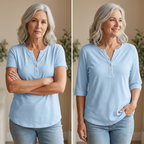 Comfortable Solid Button-Neck Henley Top