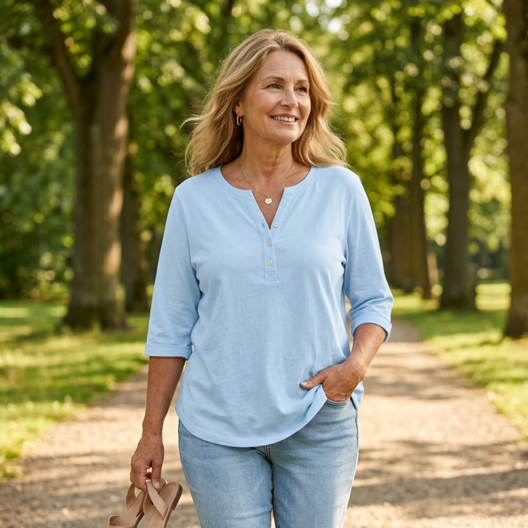 Comfortable Solid Button-Neck Henley Top