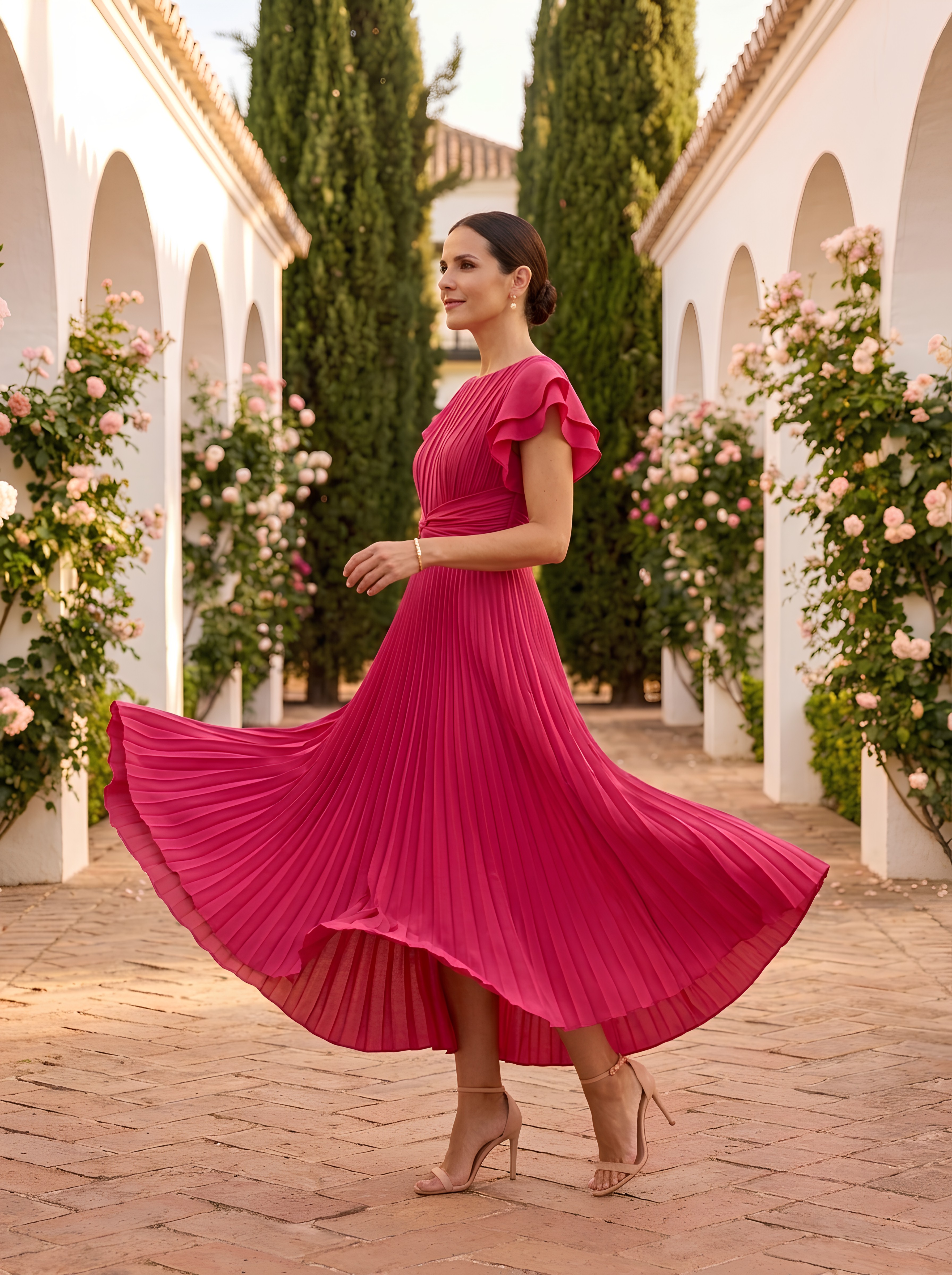 Rosa™ | Elegant Pleated Midi Dress